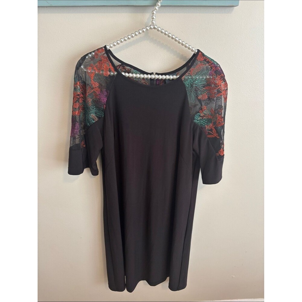 Gabby Skye Women's Black Mesh Lace Embroidered Floral Dress Black Size 12
